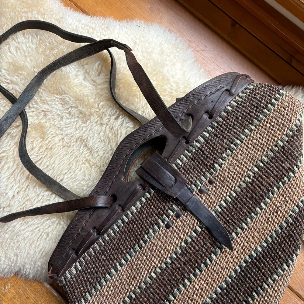 Vintage Brown Woven Leather-Trim Tote - Picture 11 of 11